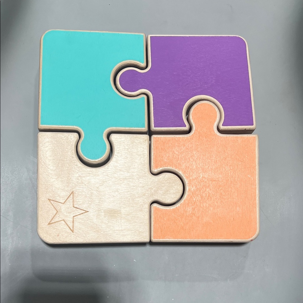 LoveveryWooden Puzzle Tiles - Multicolor Kids Toy (Purple, Teal, Peach, Natural)